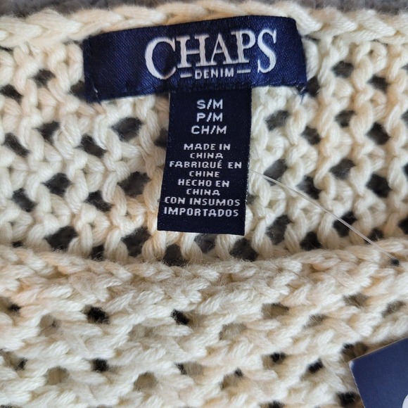 [SOLD]Chaps Ralph Lauren Sweater Small Tan Crochet Fringe Casual Western Boho - Picture 4 of 5